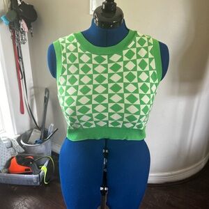 Green Geometric Patterned Women's Crop Top